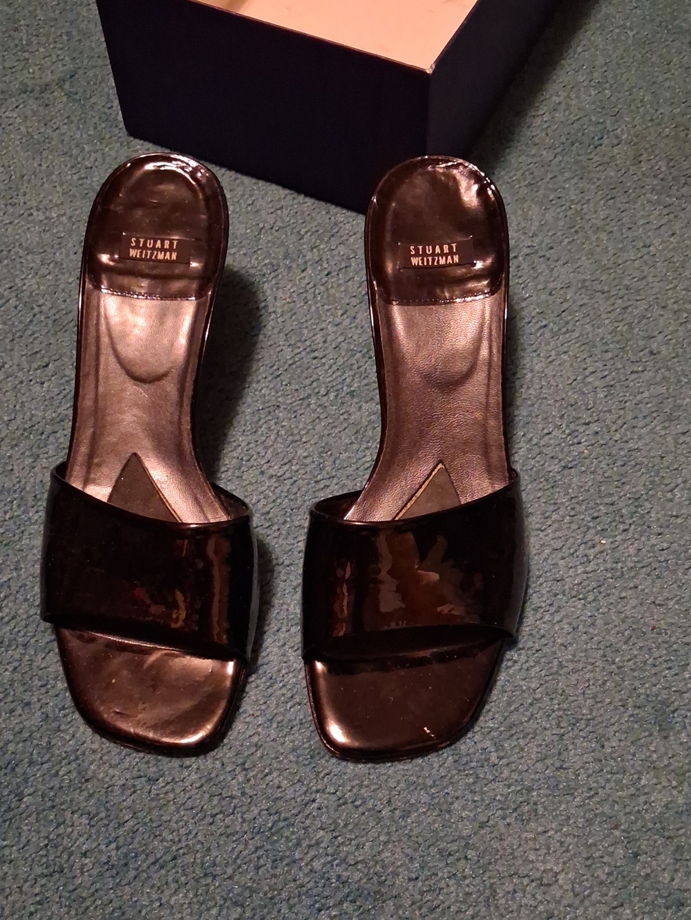 Stuart Weitzman Black Patent Slide Mules